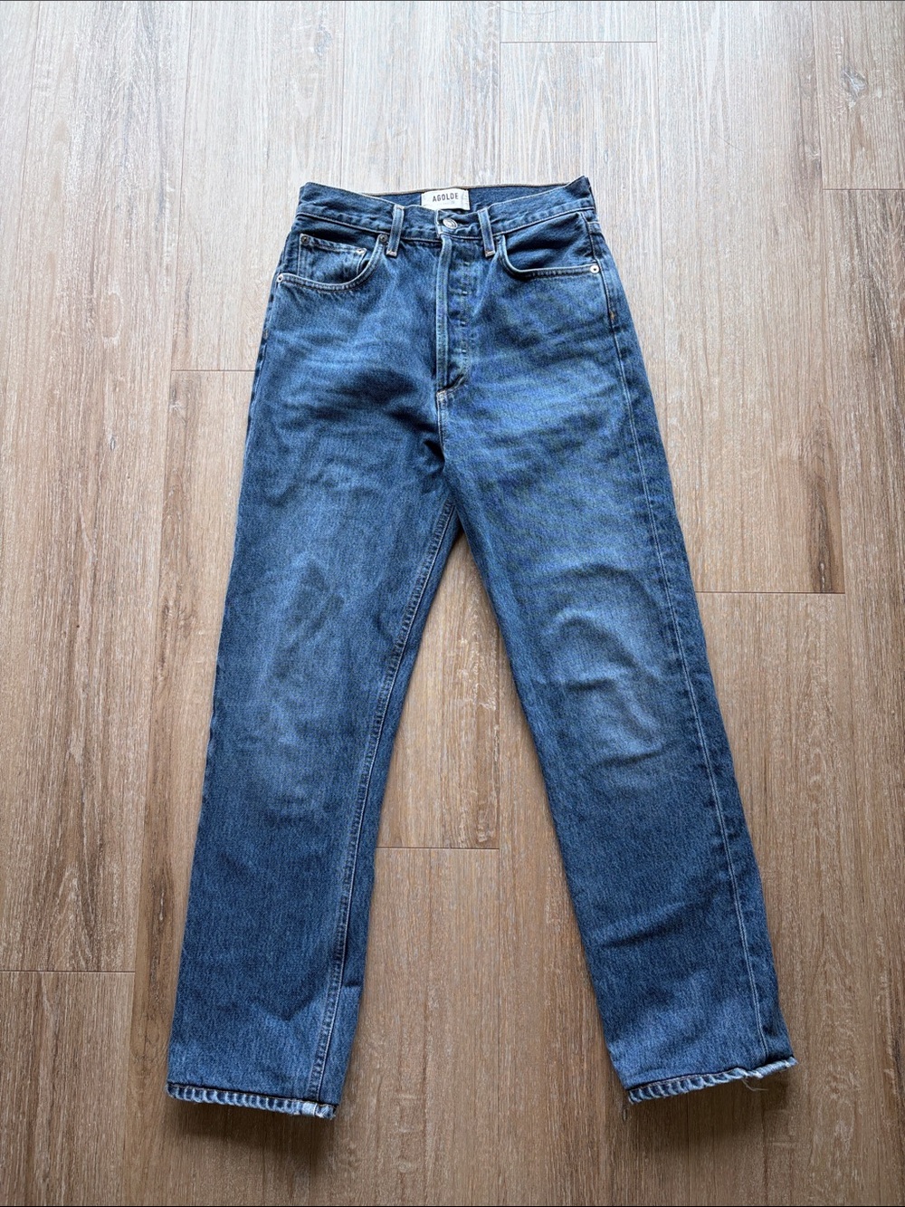 Agolde 90s Pinch Waist Blue Straight Jeans High Waist Sz 24 Ankle